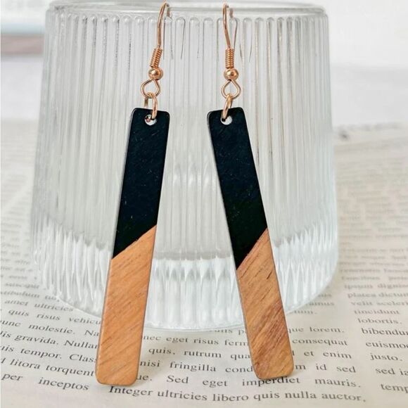 Two Tone Geometric Drop Earrings - Picture 2 of 10